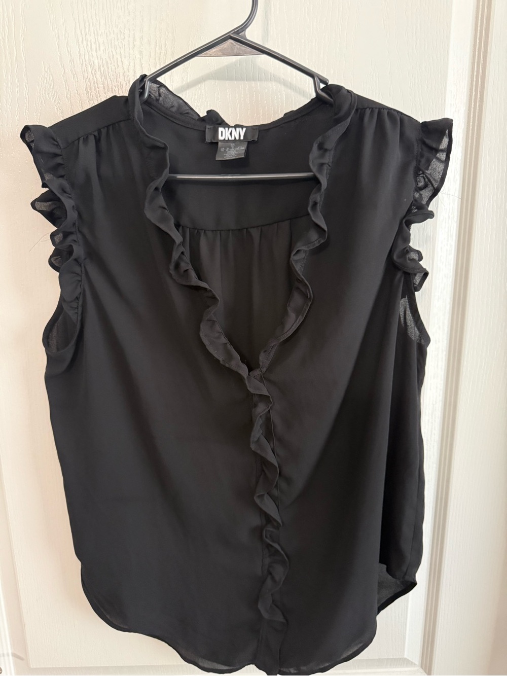DKNY Black Ruffle Trim Sleeveless Blouse